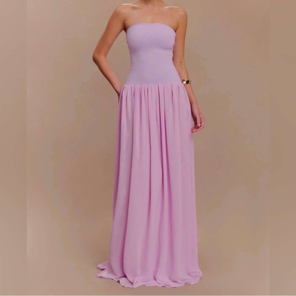 NWT Meshki Lyanna Knit and Chiffon Strapless Lilac Maxi Dress Gown